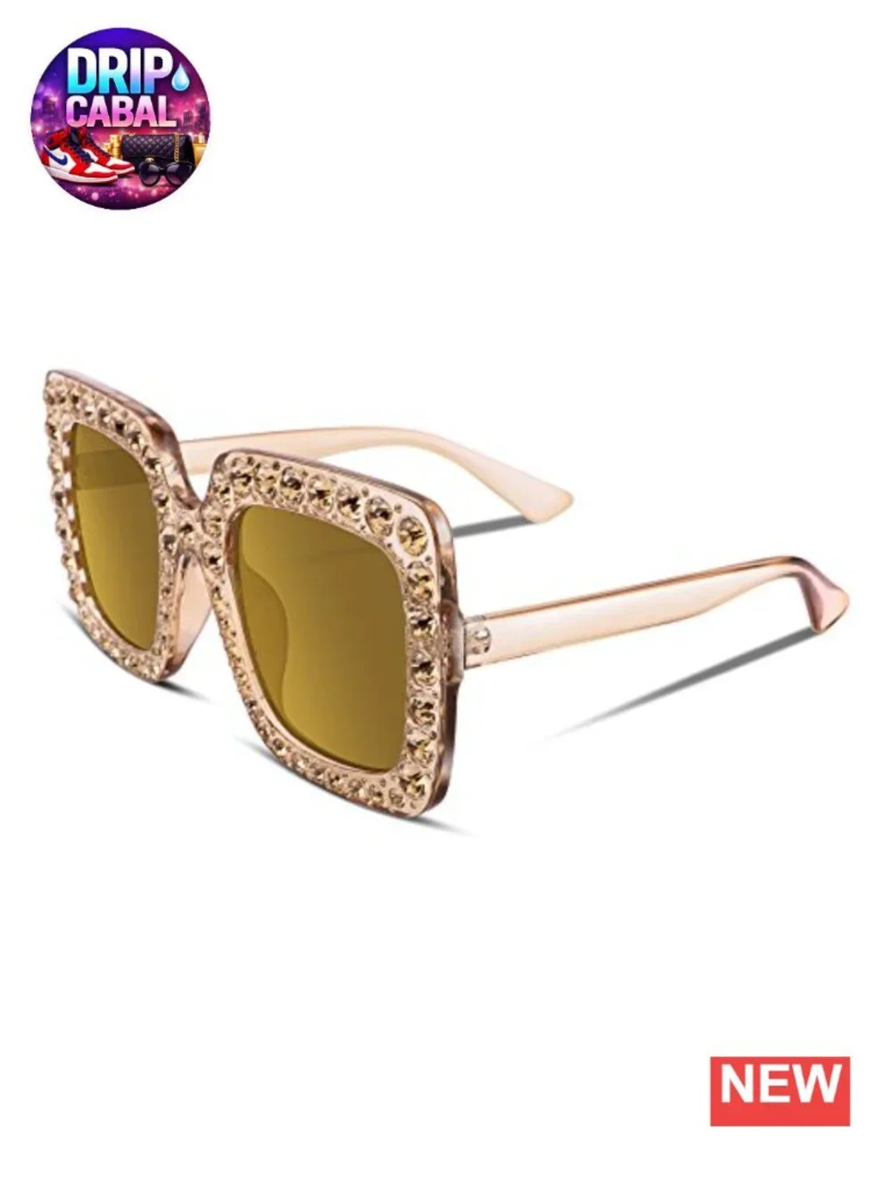 Oversized Crystal Sunglasses Square Thick Frame Sparkling PC